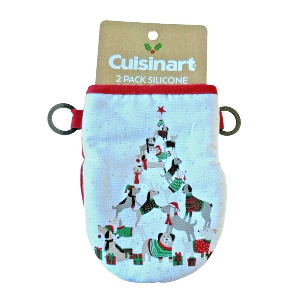 Cuisinart Christmas Dogs Mini Oven Mitts Neoprene Kitchen Cotton House Set of 2